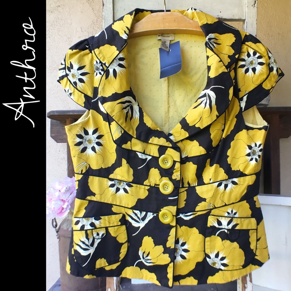 FLORAL Anthro Short Sleeve Jacket or Top